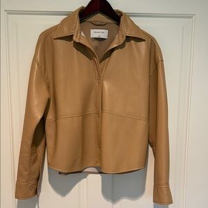 Babaton Camel-Tan Leather Button-Up Jacket